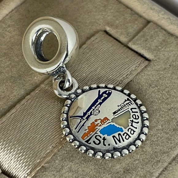 Pandora St Maarten Exclusive Dangle Charm Travel Plane Pendant S925 for Bracelet - Picture 2 of 4